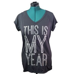 Ideology‎ This is My Year Essential Active V-Neck Tee L Noir 75N35